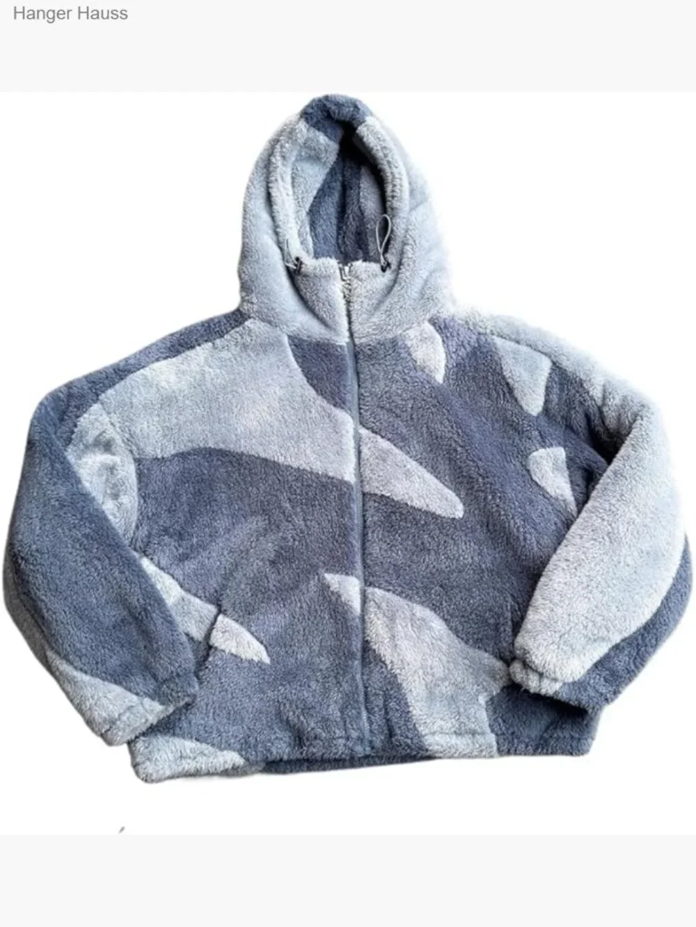 Fleece Hooded Jacket Zip Up Patchwork Streetwear Unisex Fluffy Sweatshirt